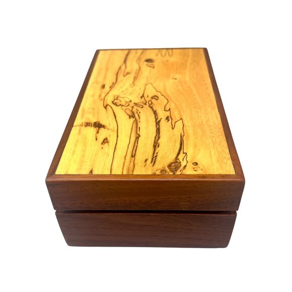 Handcrafted Wooden Jewelry Box With Spalted Maple Lid R Wilson 2000 7.5 x 4.25" - Picture 4 of 13